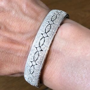 1/2 CTTW DIAMOND ENGRAVED CUFF/BANGLE STERLING SILVER